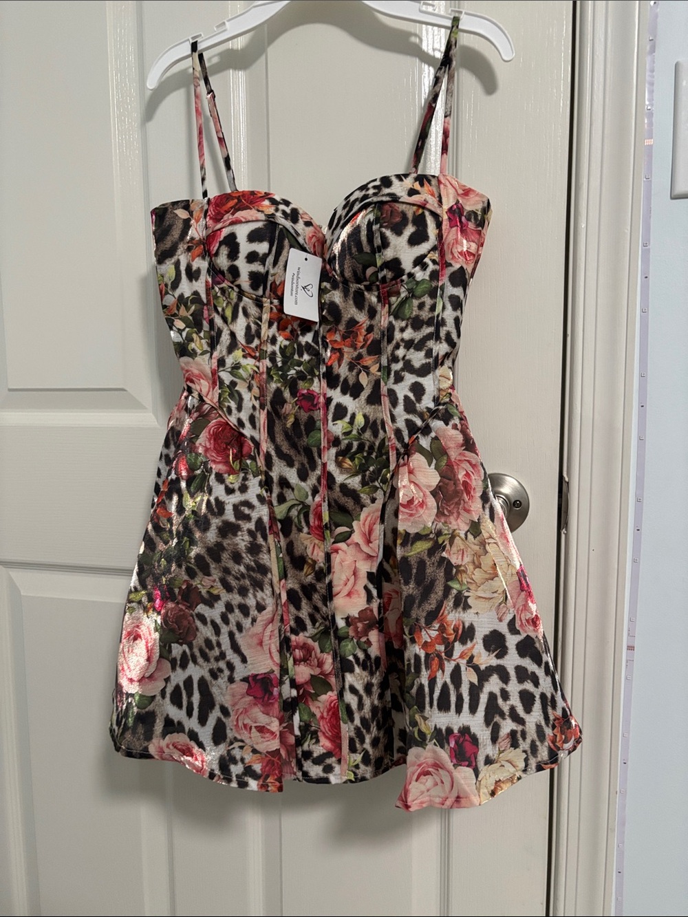 Floral & Leopard Print Spaghetti Strap Kids Dress - Pink Multi